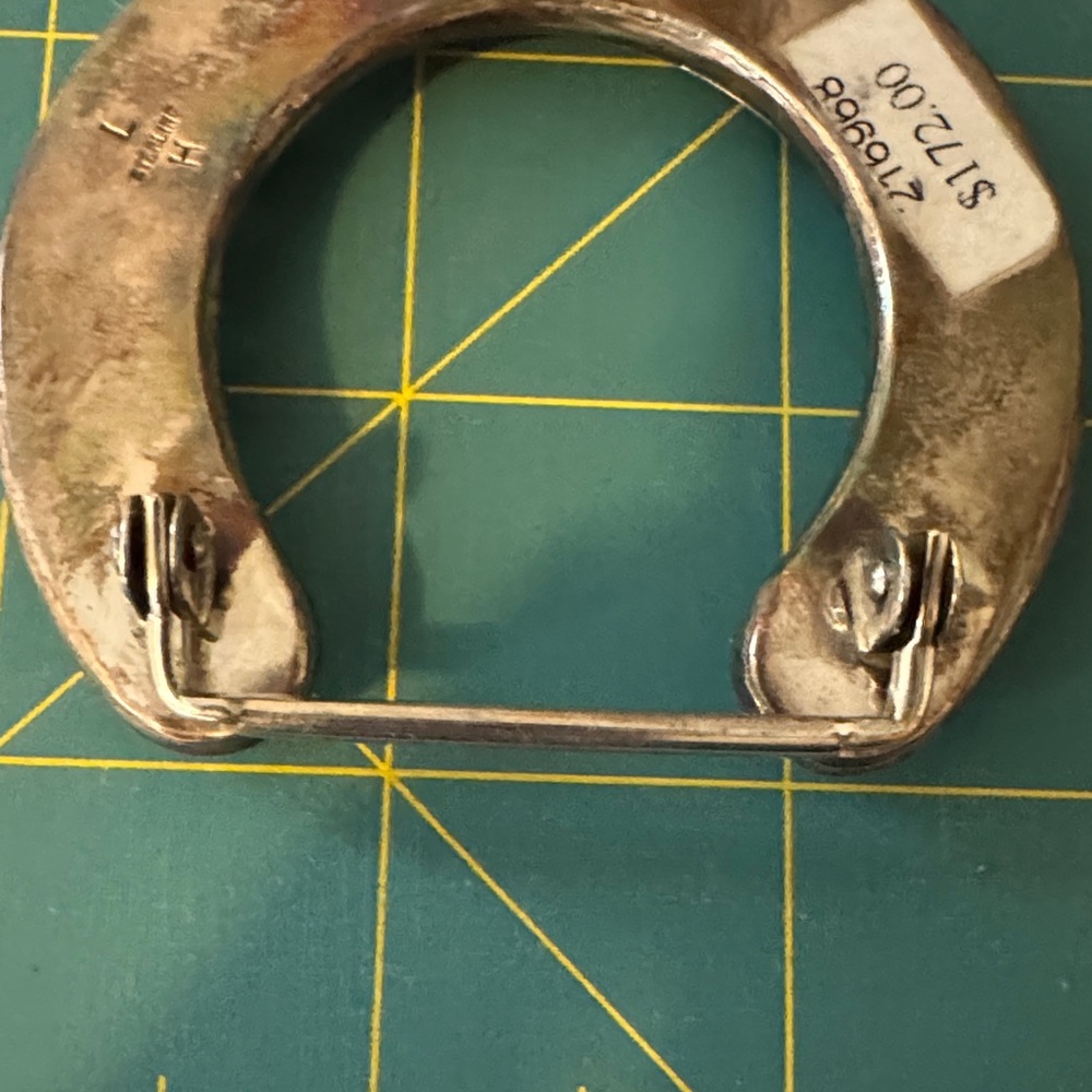 Horseshoe Sterling Silver Belt Buckle with Green Turquoise Accents - Picture 7 of 7